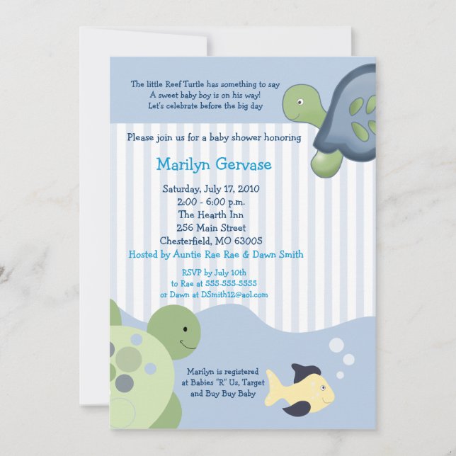 REEF TURTLE 5x7 Invitación Baby Shower (Anverso)