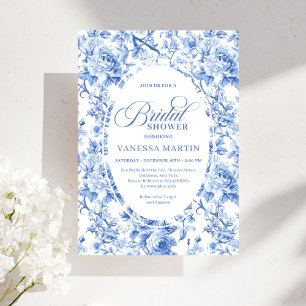 Refinada Invitación de Boda Floral Toile de Jouy A