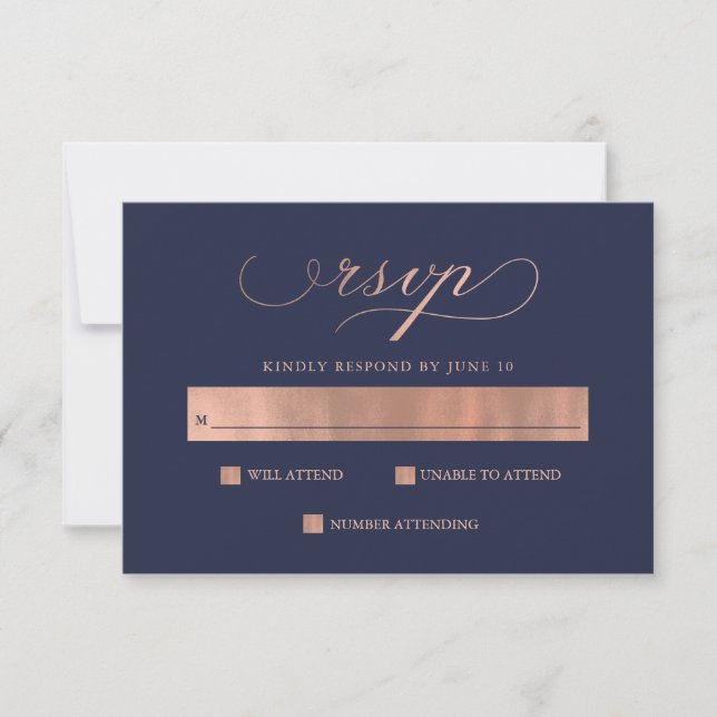 Refinado | Faux Rosa Gold Boda Caligraphy RSVP (Anverso)