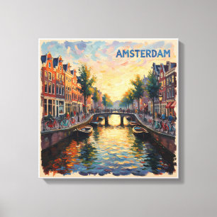 Reflejos del Canal Dorado de Ámsterdam en Lienzo