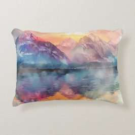 Reflexión de la montaña acuarela - Cojín decorativ