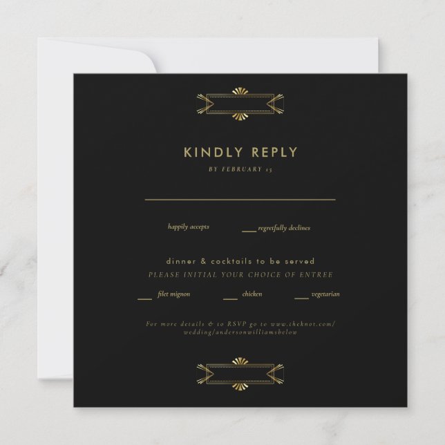 Regal Black & Gold Square Wedding RSVP (Anverso)