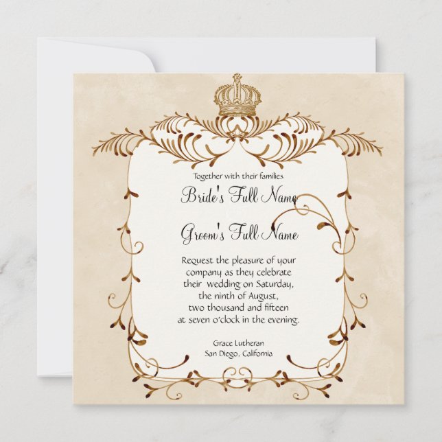 Regal Egrets, Swirls & Damask - Invitación a la bo (Anverso)