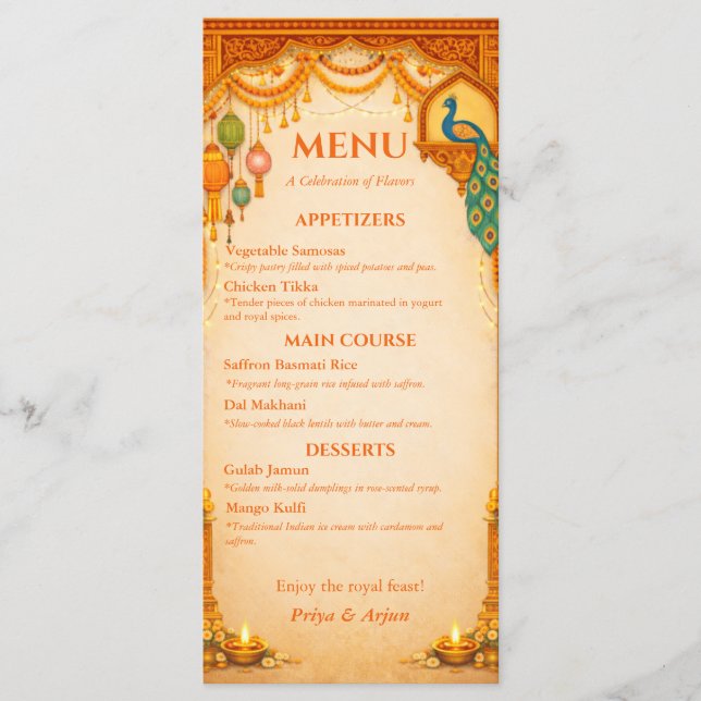 Regal Indian Wedding Menu Card | Gold & Saffron (Anverso)