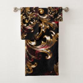 Regal Noir Pattern | Gold Scrollwork & Crimson