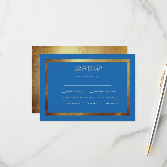 Regal Royal Blue & Gold Ethnic Wedding RSVP (Anverso/Reverso In Situ)