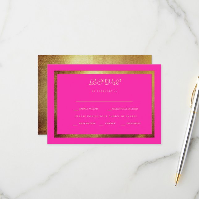Regal Royal Pink & Gold Ethnic Wedding RSVP (Anverso/Reverso In Situ)