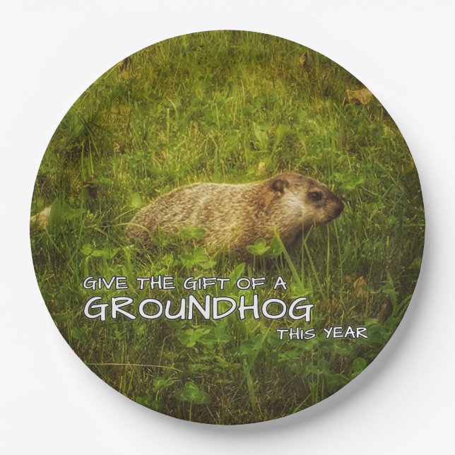 Regale el regalo de un Groundhog este año platos (Anverso)