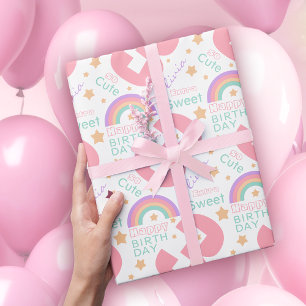 Regalo 3.ᵉʳ Papel de envolvimiento de arcoiris rosado