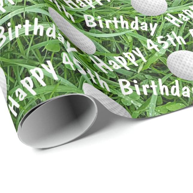 Regalo 45.º cumpleaños: Bolas de golf sobre papel de envo (Esquina del rollo)