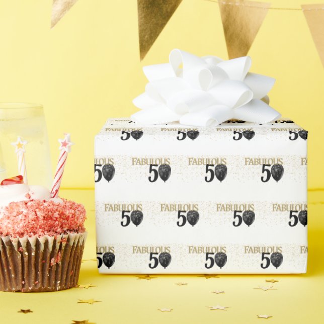Regalo 50 y fabuloso papel de envolvimiento de oro negro (Fiesta de cumpleaños )