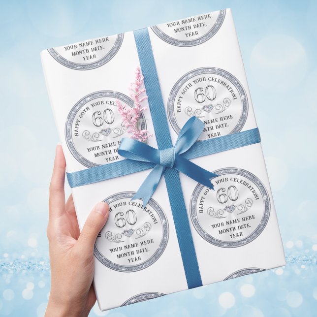 Regalo 60.º rollo de papel envolvimiento de cumpleaños, o (60th birthday wrapping paper. Wrapping paper 60th birthday. 60th anniversary gift ideas. Church.)