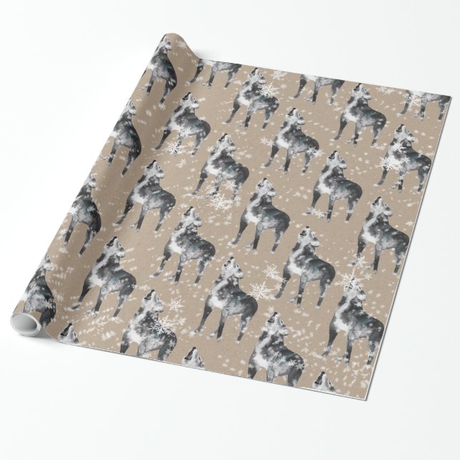 Regalo Acondicionamiento de papel nevado Wolf Kraft (Desenrollado)