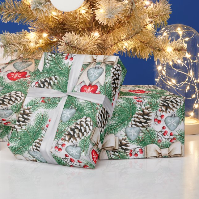 Regalo Adornos de pino de Navidad Lazos Papel de envolver (Vacaciones)