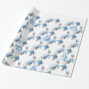 Regalo Alicia en papel de embalaje floral azul del país