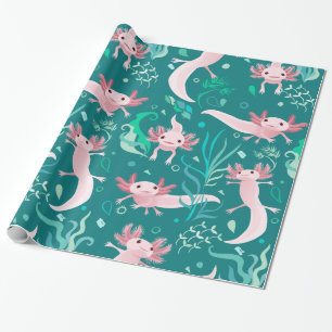 Regalo Alotta Axolotts rosados sobre papel de envolvimien