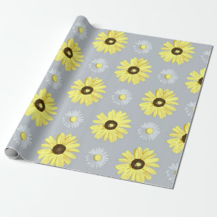 Regalo Amarillo blanco de las margaritas en el papel gris