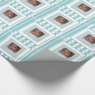 Regalo Añada su papel de embalaje rayado blanco azul de