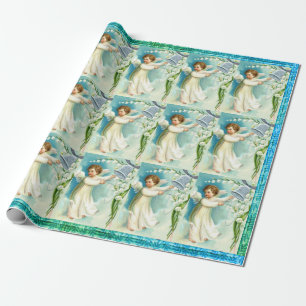 Regalo Ángel Bebé Con Papel De Envoltura De Campana Azul