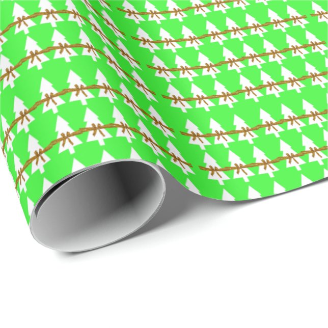 Regalo Árboles de Navidad blancos envueltos papel verde b (Esquina del rollo)