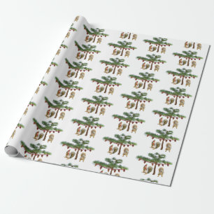 Regalo Ardillas bajo papel de envolver árboles de Navidad