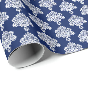 Regalo Azul Marino   Papel de ajuste de Damasco blanco