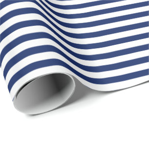 Regalo Azul Marino   Papel de ajuste de franja blanca