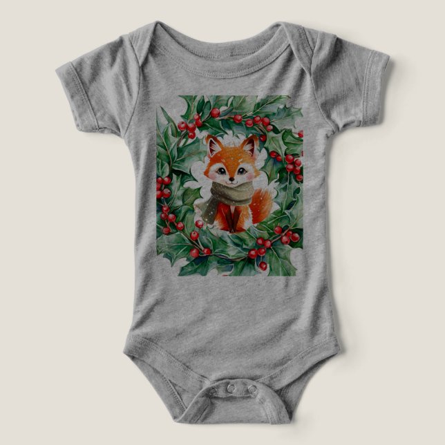 Regalo Baby Shower de Winter Red Fox Green Berries (Diseño delantero )