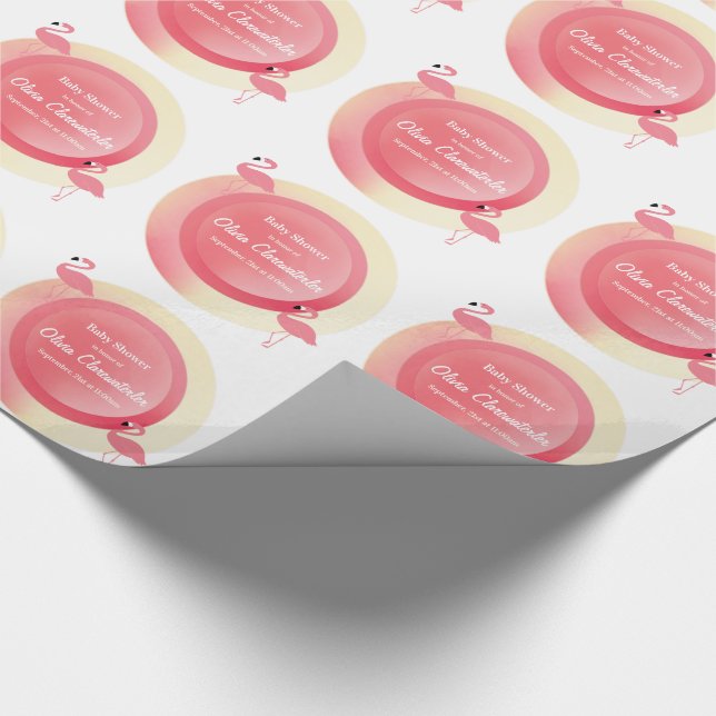 Regalo Baby Shower rosa Flamingo | Papel de envolver (Esquina)