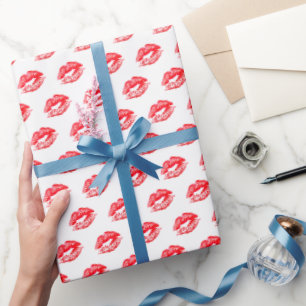 Regalo Besos De Labios Rojos Sobre Papel De Envoltura Bla