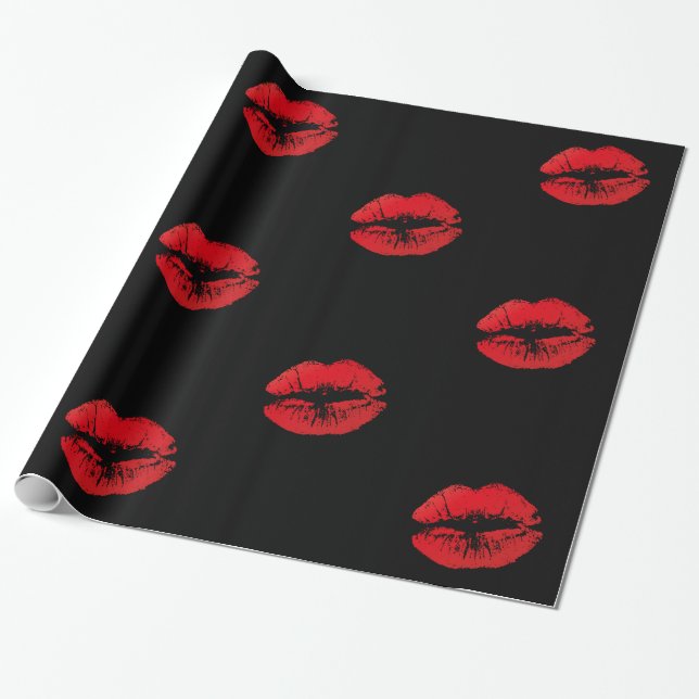 Regalo Besos rojos románticos de los labios en el papel (Desenrollado)
