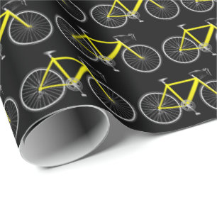 Regalo Bicicleta Amarilla Sobre Papel De Envoltura Negro