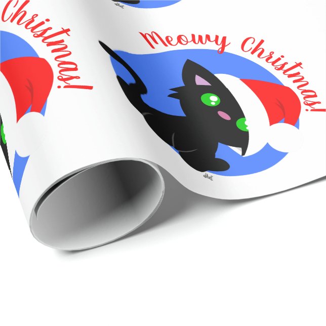 Regalo Black Meowy Navidades Papel de envolvimiento Kitty (Esquina del rollo)