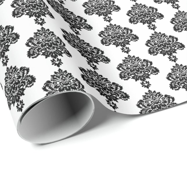 Regalo Blanca | Papel de envolvimiento de Damask negro (Esquina del rollo)