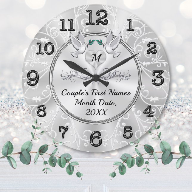 Regalo Boda de reloj de pared personalizado, pájar (Personalized wedding wall clock gift. Affordable bridal shower gifts. Love bird wedding gifts. Heart)