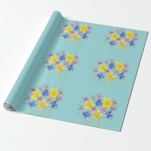Regalo Bonito Envolviendo Flores De Papel En Turquesa