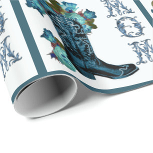 Regalo Botín de vaquero azul con flores en papel de regal