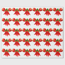 Regalo Bow Rojo Con Papel De Envoltura Blanco Holly