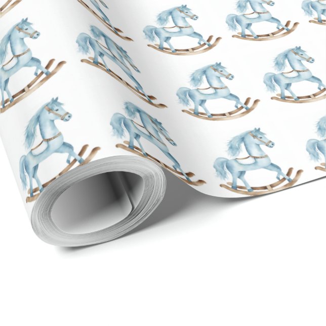 Regalo Boy Blue Rocse Horse Baby Gift Papel de envolvimie (Esquina del rollo)