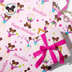 Regalo Brunette Gymnastics Papel de ajuste de cumpleaños