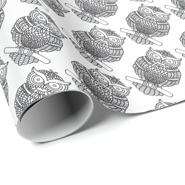 Regalo Búho (blanco) - Papel de envolver (Esquina del rollo)