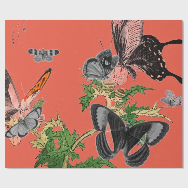 Regalo BUTTERLIES DE Papel Y ROJO JAPONÉS (Superficie plana)