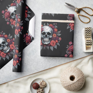 Regalo Calavera con Rosas Papel envuelto gótico de Hallow