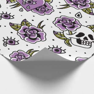 Regalo Calavera de tatuaje morado y papel de envolvimient