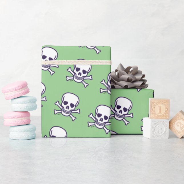 Regalo Calavera n Papel de envoltura verde mate blanco (Baby Shower)