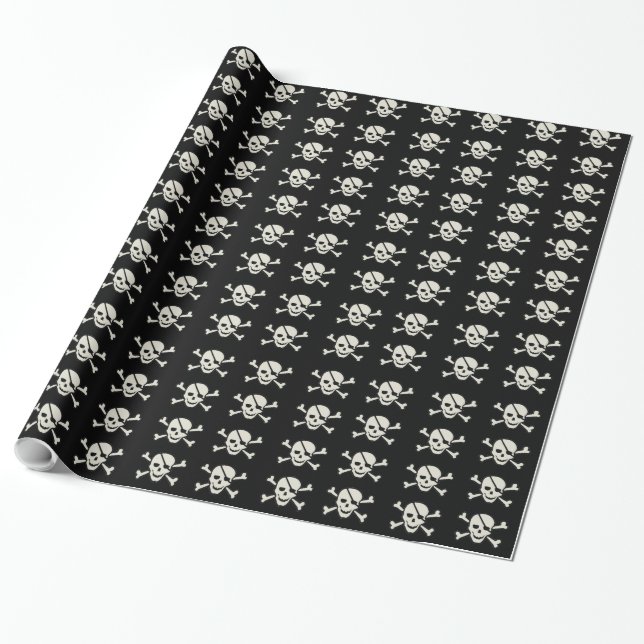 Regalo Calavera - Papel de envolvimiento brillante negro, (Desenrollado)