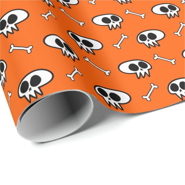 Regalo Calaveras y huesos (Naranja) Papel de envolver (Esquina del rollo)