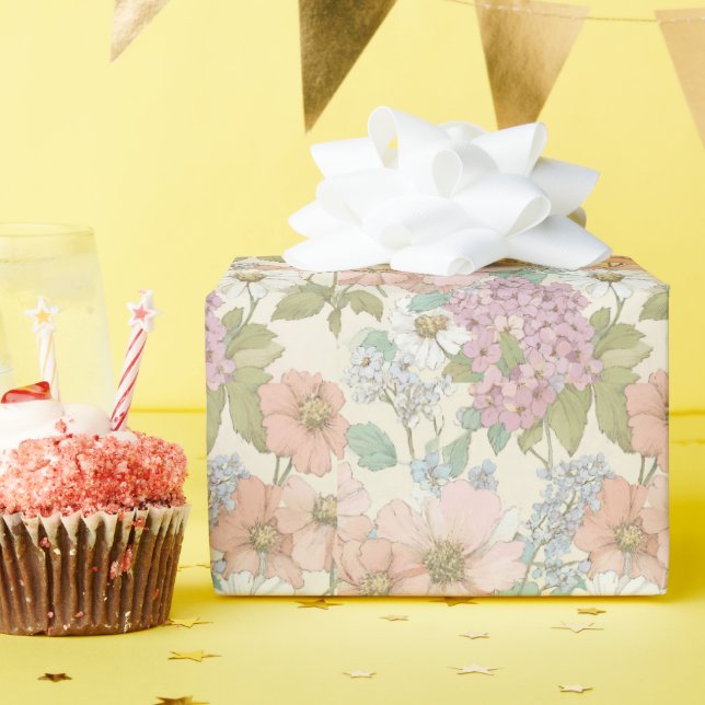 Regalo campo de primavera, flores tiernas Papel de envolv (Fiesta de cumpleaños )