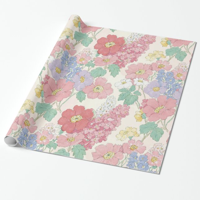 Regalo campo de primavera, flores tiernas Papel de envolv (Desenrollado)