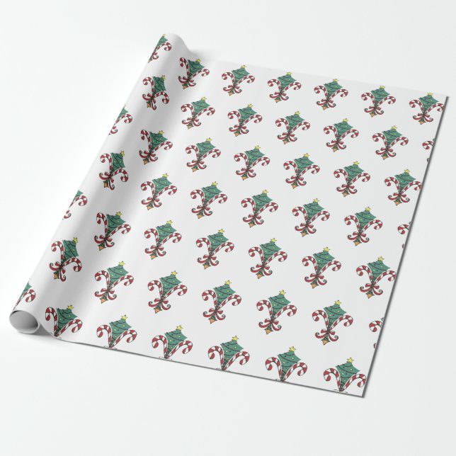 Regalo Candy Cane Fleur de Lis Papel de envolvimiento (Desenrollado)